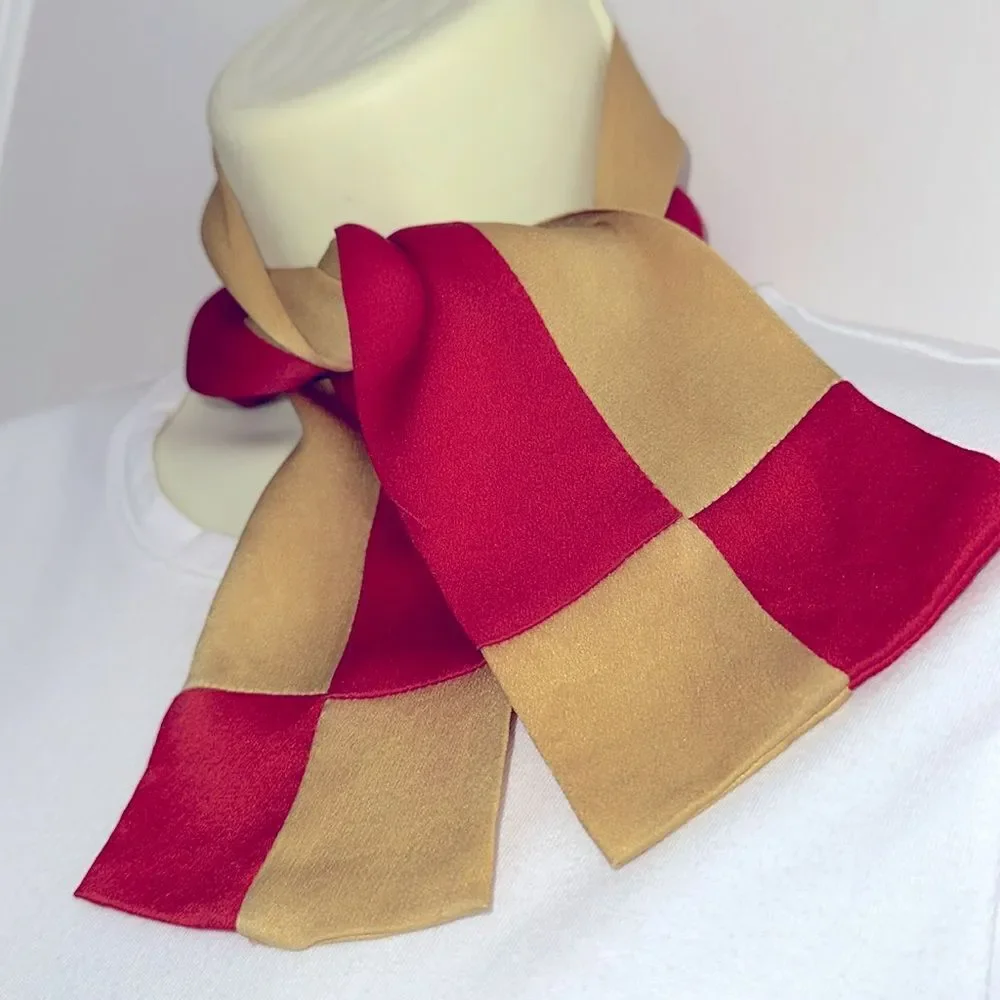 Vintage 50s/60s gold & tomato‎ red satin neck scarf